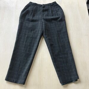 Vintage Fundamental Things Dress Pant Womens M Green Plaid Tweed Pleated Tapered